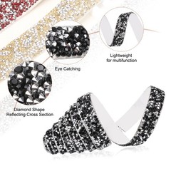 3/5 Inch x 1 Yard Crystal Rhinestone Sticker Ribbon Silver Black