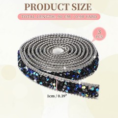 3Rolls Self Adhesive Resin Rhinestone Strips, Diamond Bling for Crafts, Black AB