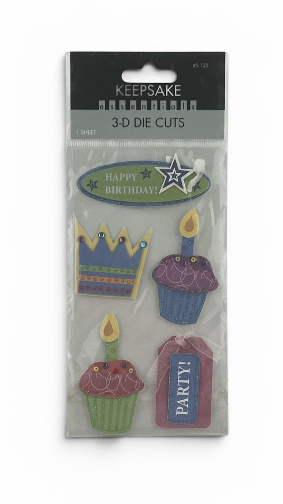 Keepsake 3D Die Cuts Birthday Party Gifts Hat Balloons Candy Stickers Cupcake