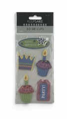 Keepsake 3D Die Cuts Birthday Party Gifts Hat Balloons Candy Stickers Cupcake