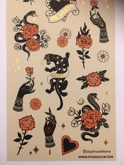 Stickii Club sticker sheet Roses Snakes Hearts Panther Hands Gold