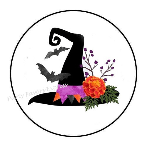 30 WITCH’S HAT HALLOWEEN ENVELOPE SEALS LABELS PARTY FAVORS STICKERS 1.5″ ROUND