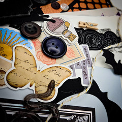 Whimsygoth Junk Journaling Papercrafting Kit – Mixed Media Pack Stickers Buttons