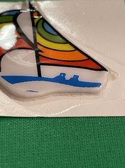 5 Rainbow Puffy Stickers vtg 1980s sailboat surfer sun sail boat bicycle lot A