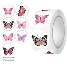 500 pcs Sticker Seals Roll Pastel Pink Butterfly Semi Gloss Self Adhesive NEW
