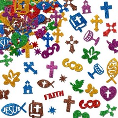 500pcs Christian Glitter Stickers – Foam -Adhesive Bible Cross Multi-Colour A…