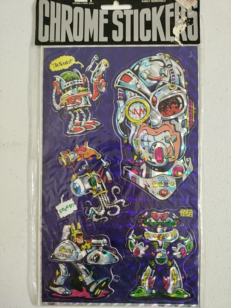 Vintage80’s Mark 1 Chicago Robot CS33 Mech Cyborg Chrome Prism Sticker Sheet NOS