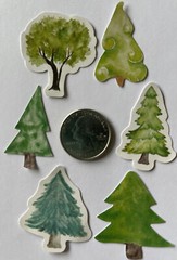 GREEN TREE ASSORTMENT Stickers(6pc)Christmas•Forest •Decorated•Trunk•Garden•