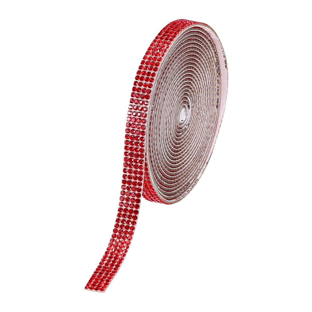 0.35 Inch Self Adhesive Rhinestone Strips 3 Yard for Crafts,Red