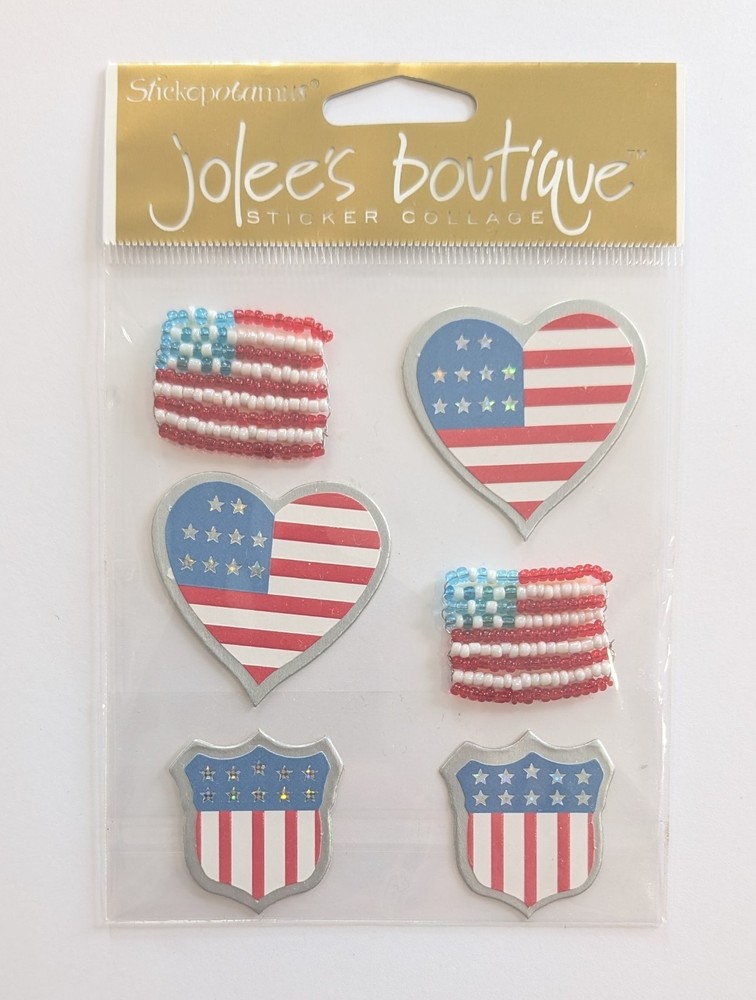 Jolee’s Stars & Stripes USA Patriotic Flags & Hearts July 4th Scrapbook Stickers