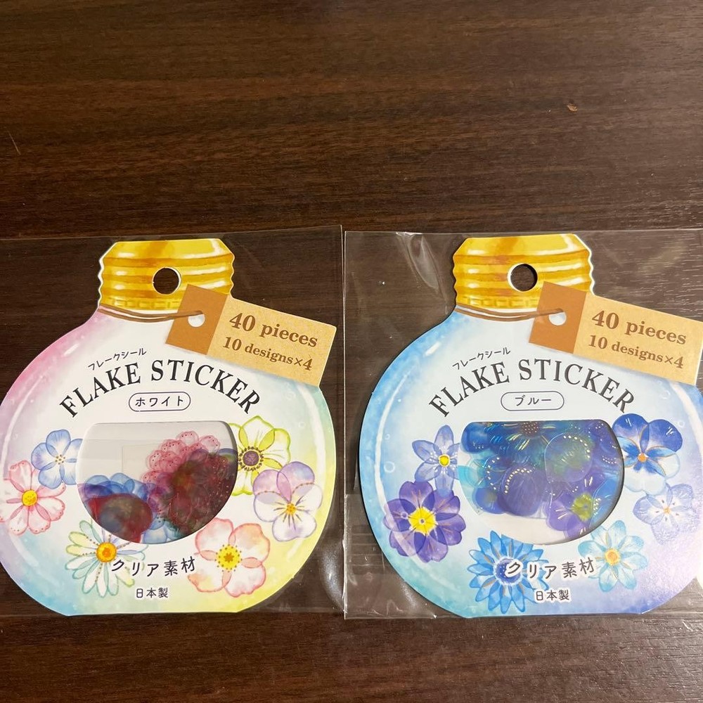 Cute Flower Flake Stickers Blue White Kawaii Japanese Floral Seal