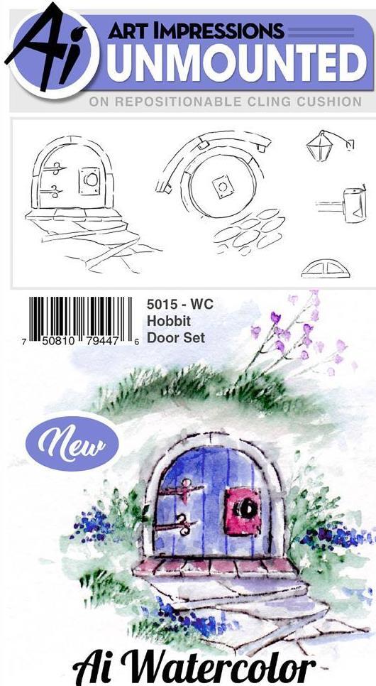 New ART IMPRESSIONS Rubber Stamp cling Watercolor HOBBIT DOOR SET