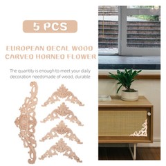 5PCS Furniture Decorative Chic Appliques Cabinet Wood Carved Home Decorations