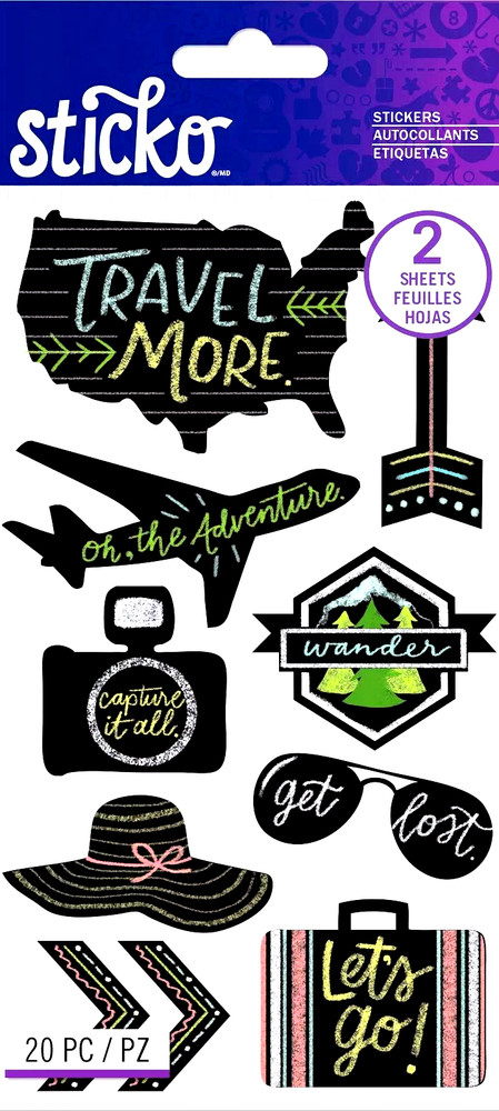 TRAVEL Adventure Wander Go Lost Plane Luggage Camera Sticko Chalk Stickers