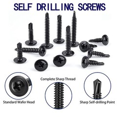 100PCS #8×1 Black Crosshead 410 Stainless Steel Self-Drilling Screws Modified…