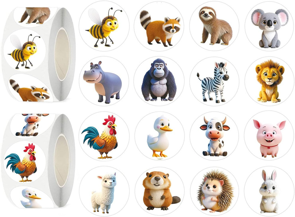 600 Animal Stickers – 1.5 Inch round Sticker Roll for Kids Birthday Party