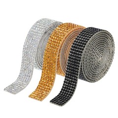 3Roll 1 Yard 8mm Self Adhesive Crystal Ribbon Black,Gold,White