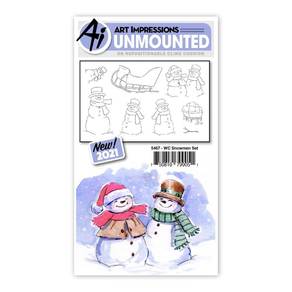 New ART IMPRESSIONS cl rubber Stamp WATERCOLOR WINTER SNOWMEN SET free USA ship
