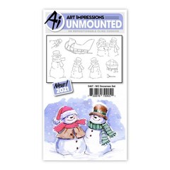 New ART IMPRESSIONS cl rubber Stamp WATERCOLOR WINTER SNOWMEN SET free USA ship