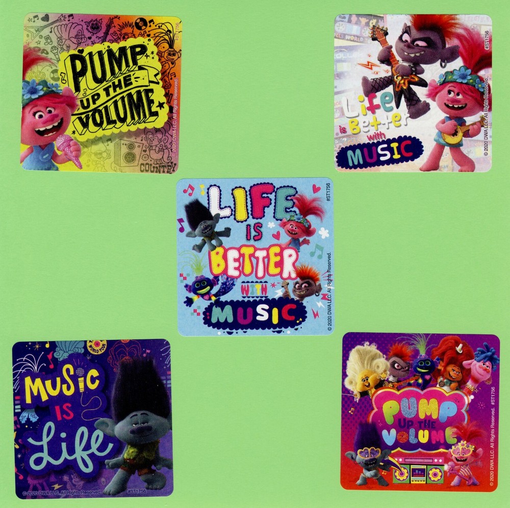 10 Trolls World Tour Music – Large Stickers – Party Favors