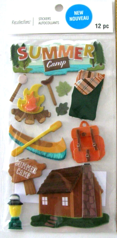 Summer Camp Campfire Hiking Canoe Sleeping Bag Camping Recollections Stickers