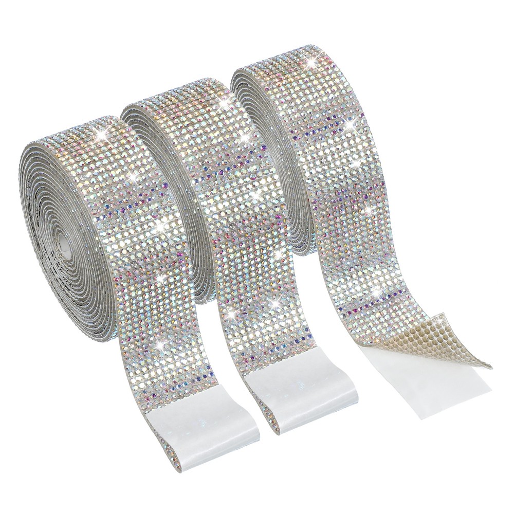3 Rolls 6.6 Yards 1.1 Inch Crystal Rhinestones Ribbon for Crafts AB Color