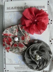 RED, GREY & Floral Mix Organza 3 Flowers All with Centres 60-70mm Manor House