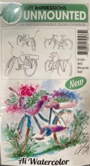 New ART IMPRESSIONS Rubber Stamp cling WATERCOLOR BICYCLE BIKE free USA ship