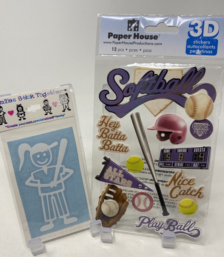 Softball Scrapbooking Lot Stickers 3D Deluxe Die Cuts Vintage 2 Pack Paper House