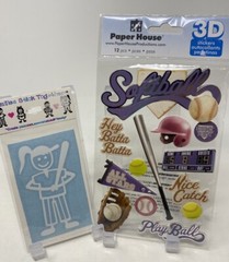 Softball Scrapbooking Lot Stickers 3D Deluxe Die Cuts Vintage 2 Pack Paper House