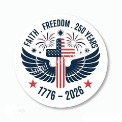 FAITH FREEDOM WINGS 250 YEARS USA FLAG CROSS STICKERS FAVORS ENVELOPE SEALS