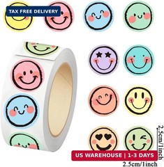 Smiley Face Stickers Roll, 500 PCS Reward Stickers with 10 Cute Positive Designs