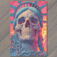 STICKER Liberty Skull Pastel Chains Urban Ruin Pink Orange Blue Radiant Sky