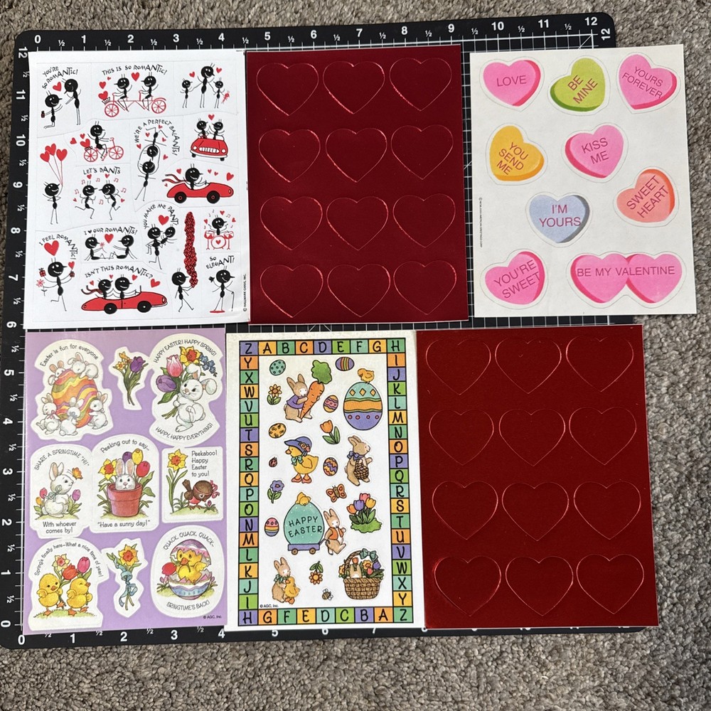 Vintage Sticker Lot Valentines Easter 6 Sheets AGC, Gibson, Hallmark, etc