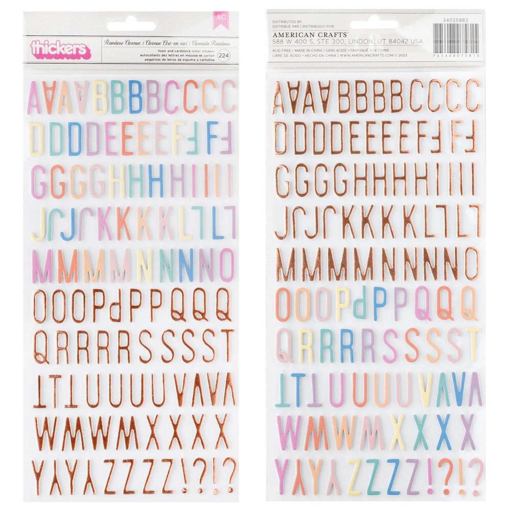 American Crafts RAINBOW AVENUE ALPHABET (2) SHEETS FOAM & CARDSTOCK THICKERS