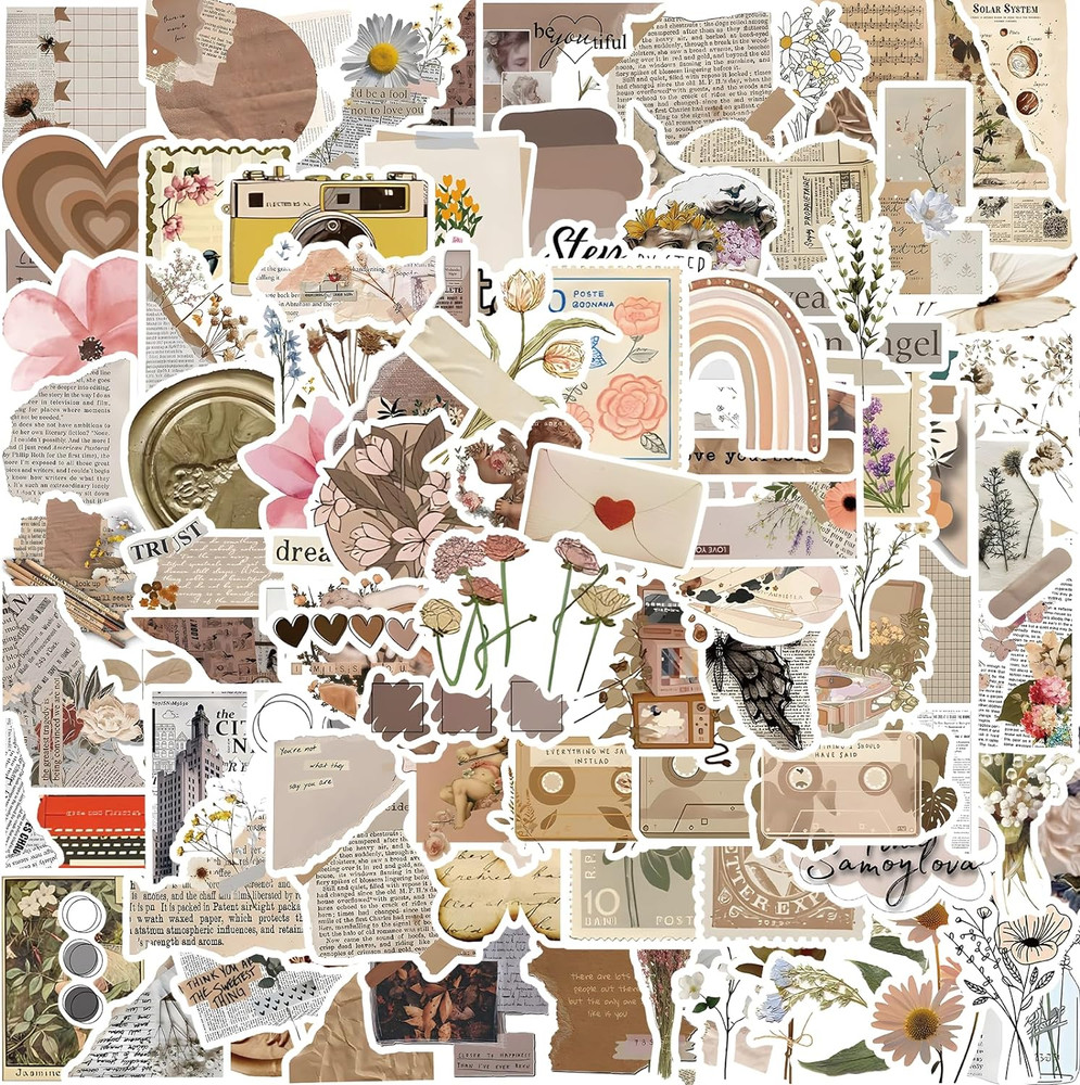 120Pcs Vintage Stickers, Waterproof Scrapbook Aesthetic Sticker, Daily Planne…