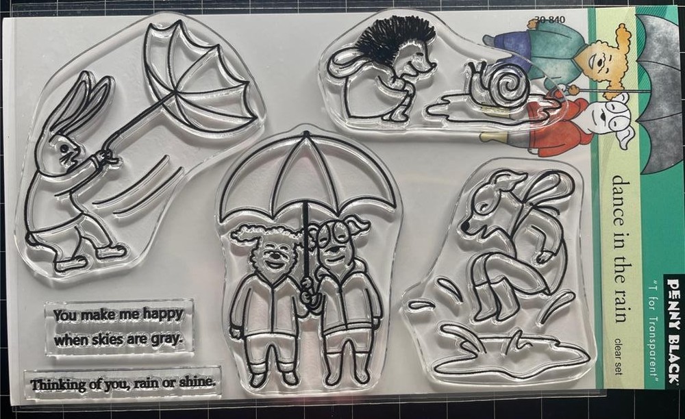 New Penny Black Rubber Stamp DANCE IN THE RAIN DOG dog friends free USA ship
