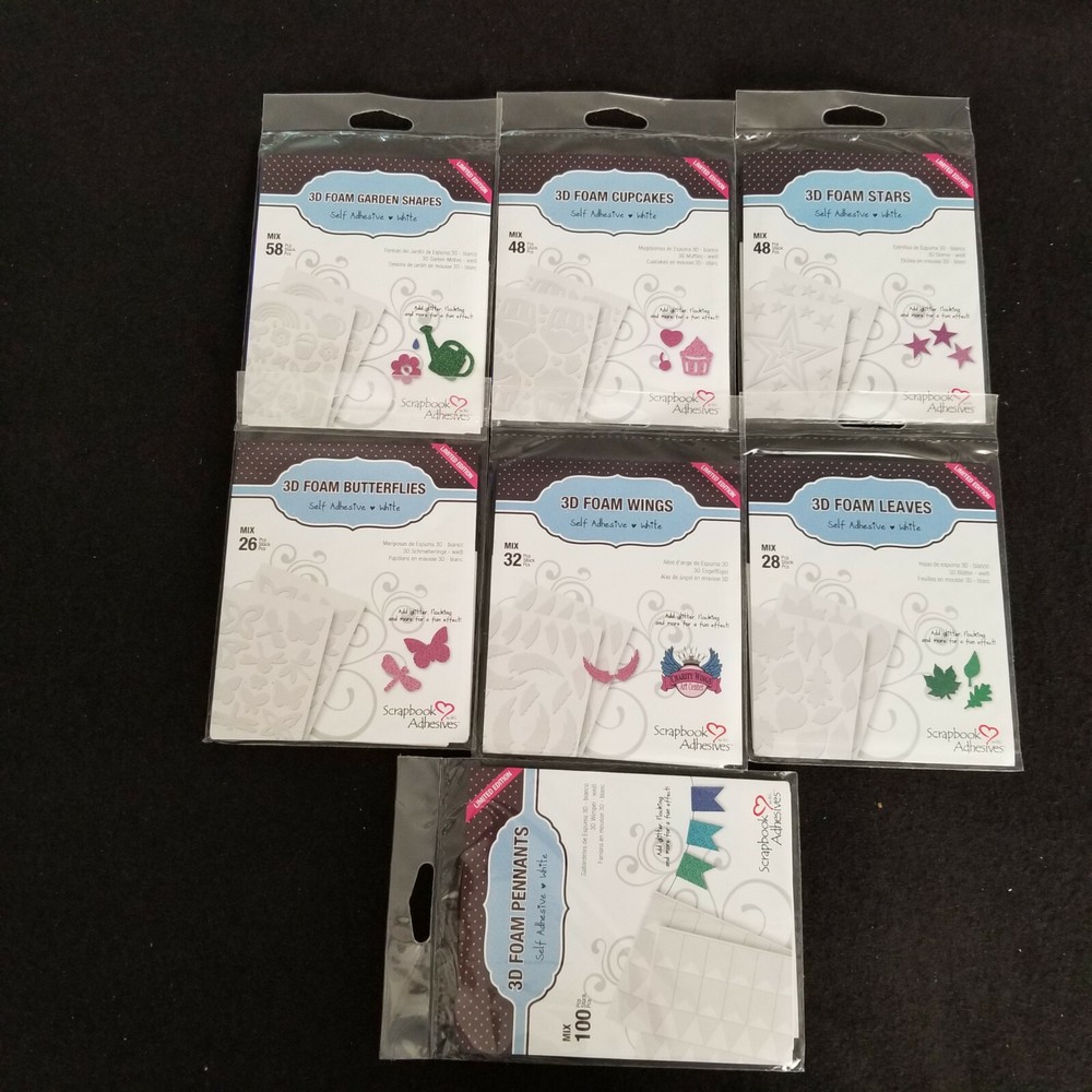 Scrapbook Adhesives: 3D Foam Various Asst Shapes: Sets / Lot of 7 Pkgs – New
