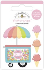 Doodlebug Stickers Shaker-Pop 3D Gel-lot-o’ Flavors Ice Cream Cones Scoops Cart