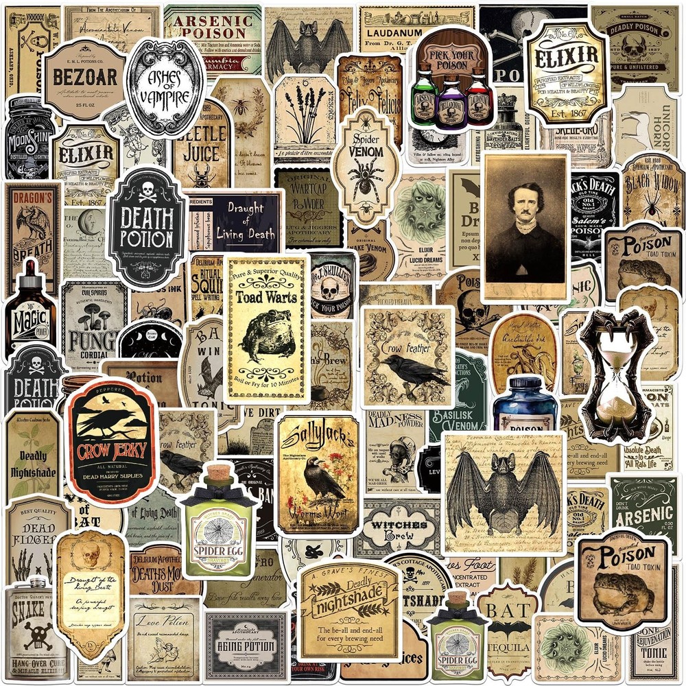 JUNEBRUSHS 324 Pcs Potion Labels Scrapbook Stickers, Vintage Gothic Aesthetic…