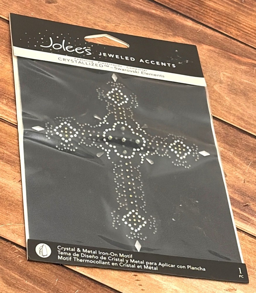 JOLEES JEWELED ACCENTS 56-40064 CROSS CRYSTAL & METAL IRON ON WITH SWAROVSKI