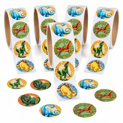 500 Dinosaur Stickers 1.5″ Roll Prehistoric T Rex Party Favors Classroom