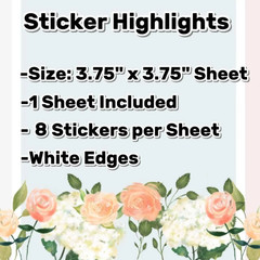 Violette Stickers – Pink Pigs – 1 Floral Pig Farm Animal Sticker Sheet – Crafts