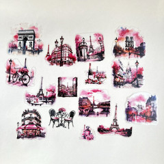 Pink Paris France Flake Stickers Travel Scrapbooking Junk Journaling Collage