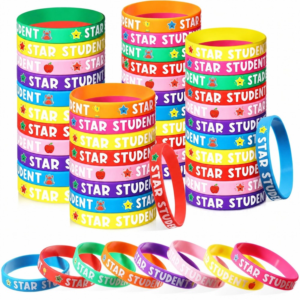 40 Pcs Star Student Bracelets 8 Colors Student Wristbands Reward Silicone Sta…