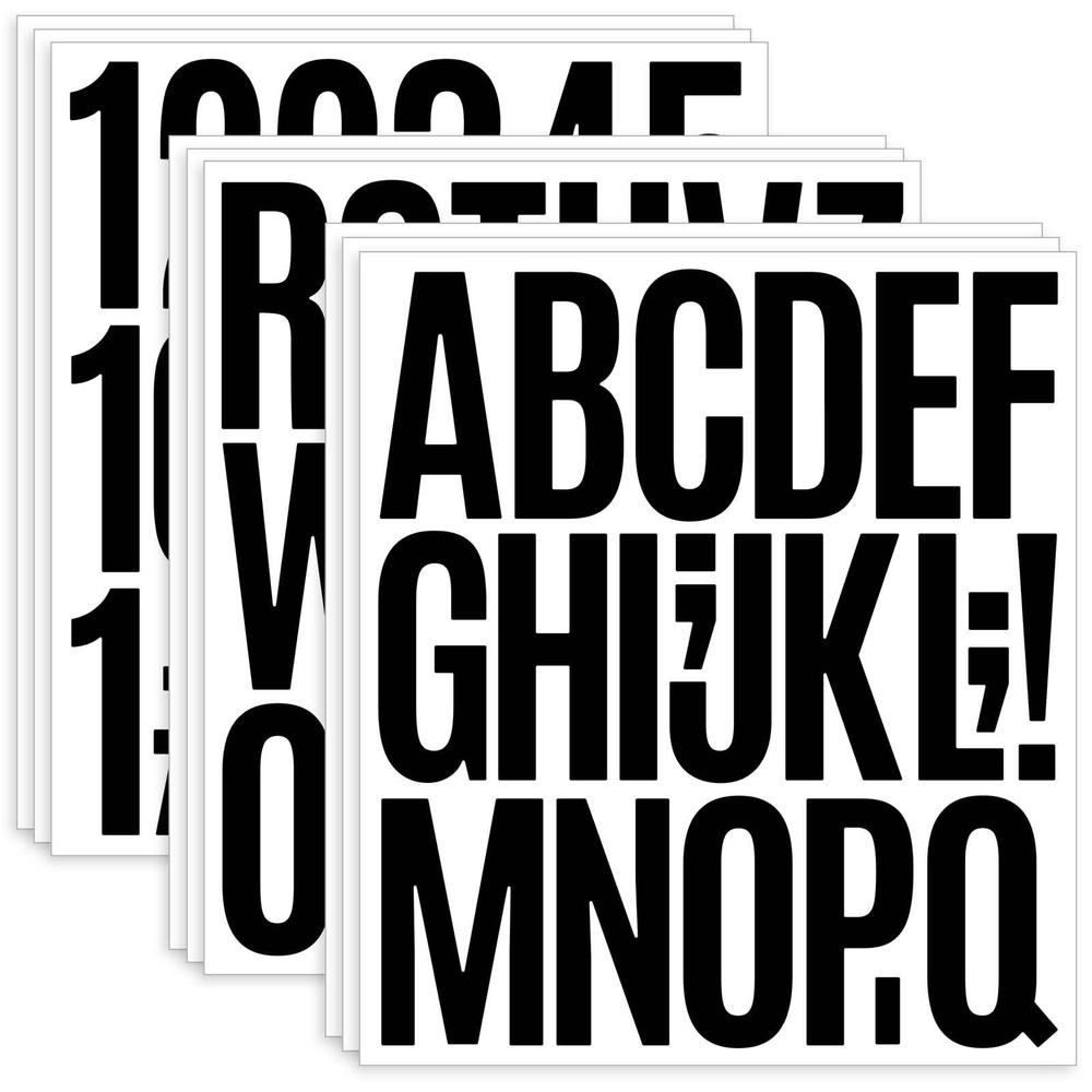 9 Sheet Large Letter Stickers, 3 Inch Black Vinyl Self Adhesive | Alphabet Numbe