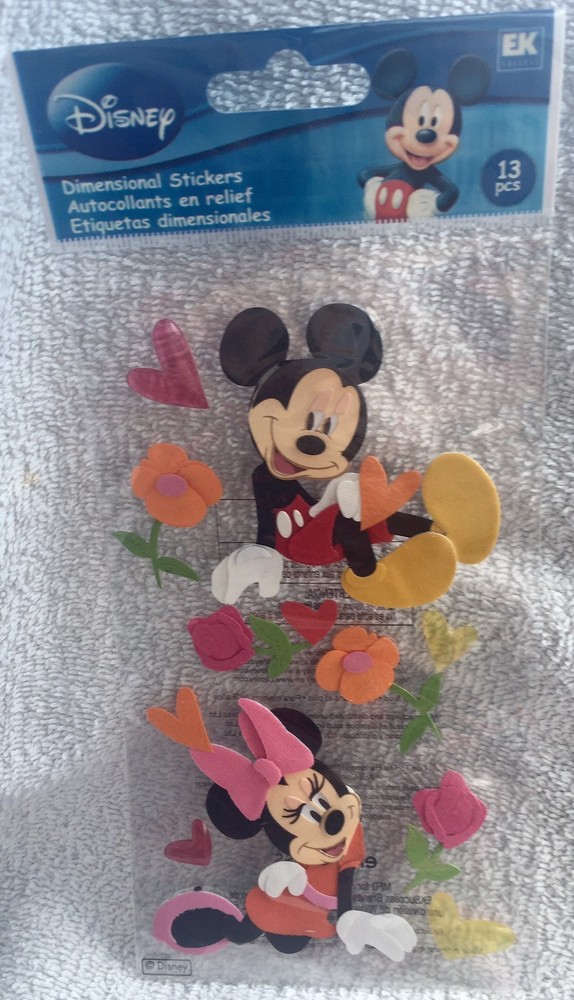 Disney MICKEY MINNIE MOUSE Love Hearts Flowers Jolee’s Stickers Scrapbooking 3D