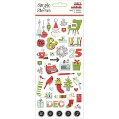 SS Puffy Stickers Make it Merry Christmas Vintage Typewriter Dec 25 Santa Gifts