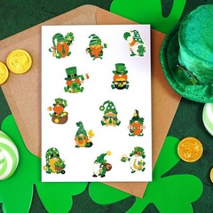 1000 Pcs St. Patrick’s Day Stickers Roll Cartoon Gnome Lucky Clover Self-Adhes