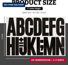 Letter Stickers 3 Inch Black, RAINHOL 368 Pieces Self-Adhesive Vinyl Alphabet Nu